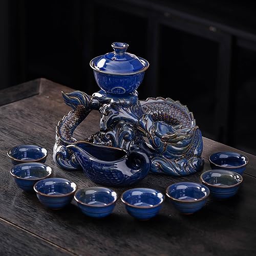 Miniatura 12 de Juego de Té Semi Automático Juego de Té Cerámico con Infusor Tetera Mágica con 8 Tazas (Dragón Amarillo-D) Dragón Amarillo-D,Dragón de latón antiguo