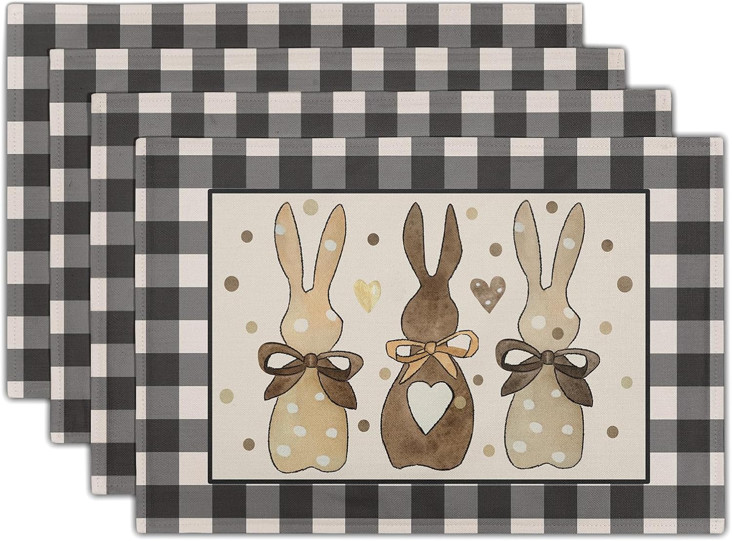Buffalo Plaid Bunny Easter Placemats Set of 4 12x18 Inch