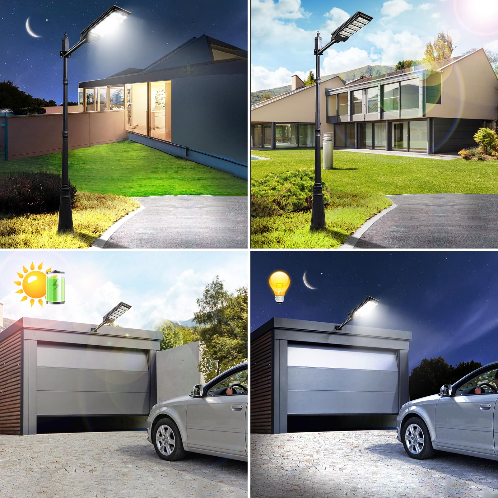 papasbox Farola solar LED 500 W con control remoto | Luz de seguridad solar de 6500 K con detector de movimiento | Farola solar