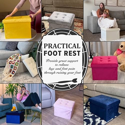 Miniatura 32 de LINMAGCO Taburete otomano plegable con bolsillo lateral, moderno, corto, sofá, tela de lino, 17 x 13 x 13 x 13 (color azul niebla) azul (Fog