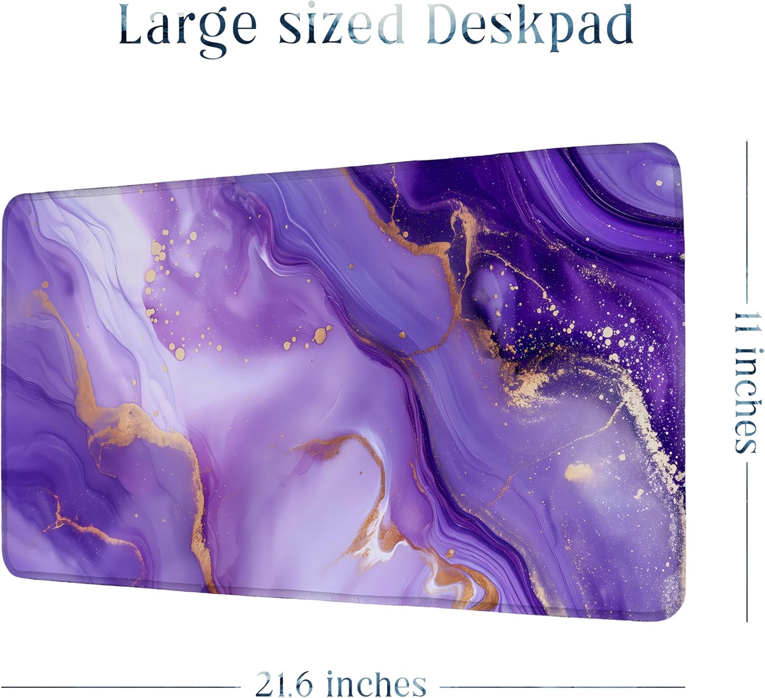 SoulAbiti Purple Marble Gold Splash stitched edges Desk Mat - Abstract textured art Mouse Pad - Large gaming 23.6x11 inch Mousepad - Non-Slip, Anti Fray, Computer Laptop Office Décor