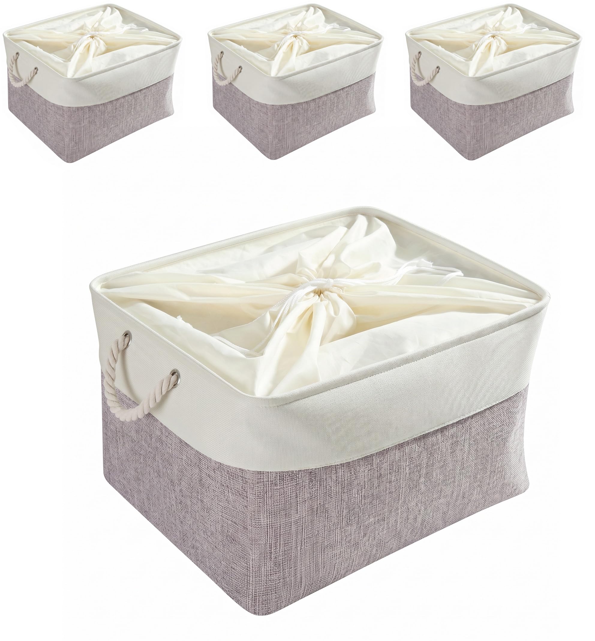 Mangata Extra Large Storage Box set of 4, Fabric Storage Baskets with Handles for Cupboards, Wardrobe, Shelves, Bathroom, Clothes, Toys, Towel (45x35x24 cm, Grey White)