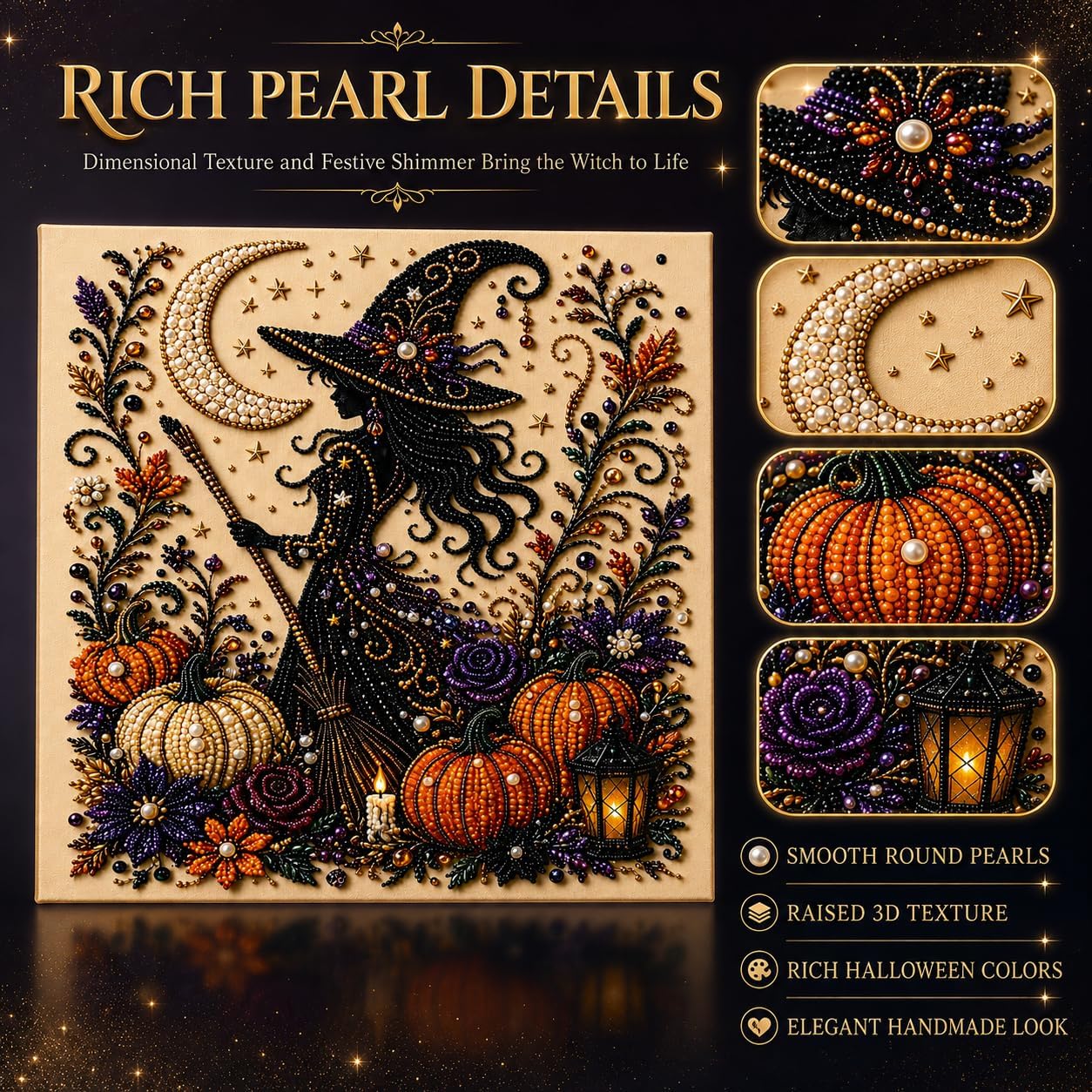 ZLQWE DIY Pearl Diamond Painting Art Kit,2026 New Pearl Beads Art Craft for Adults & Beginners,Gemstone Diamond Dots Beads Painting for Home Wall Decor, Multicolor Halloween 01