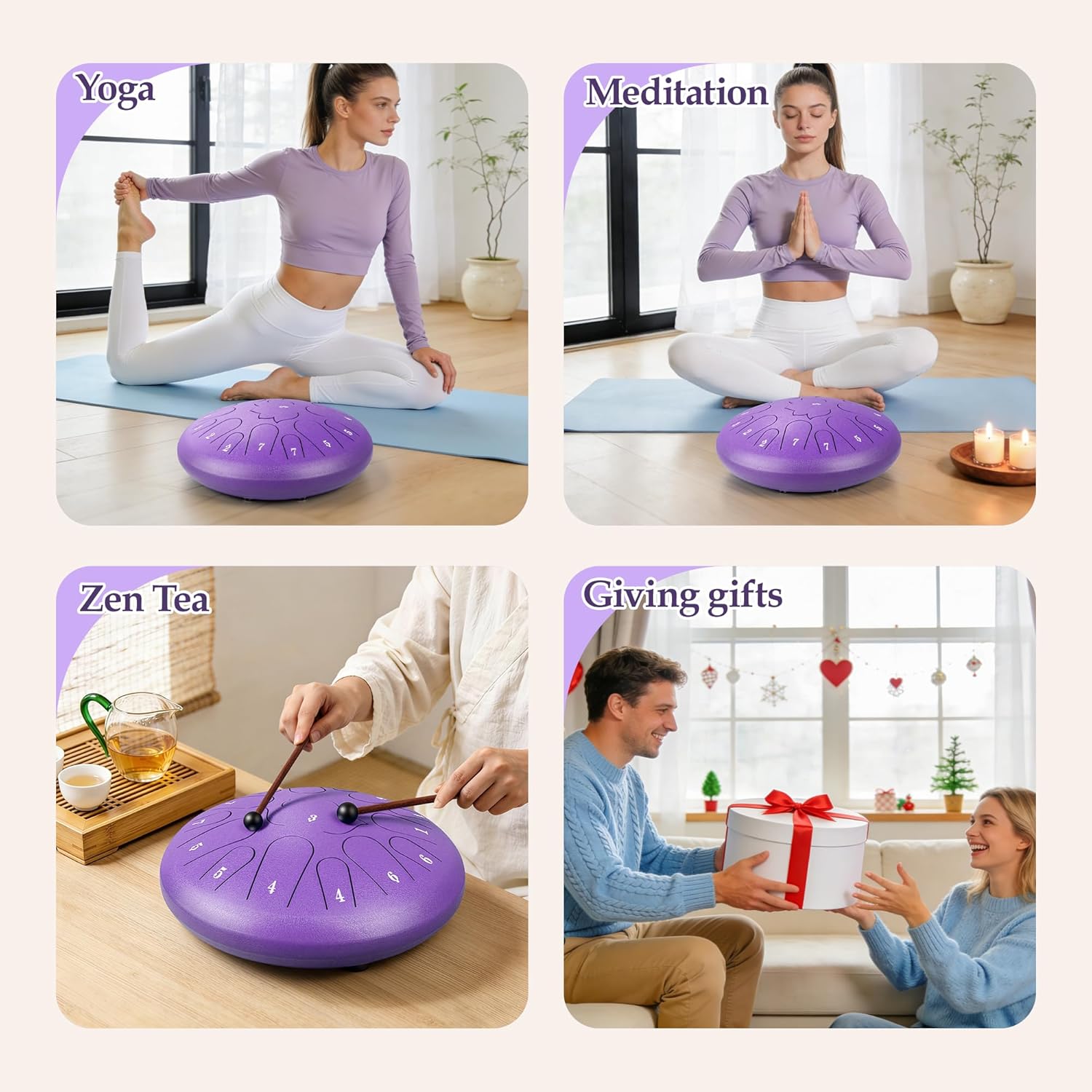 Rain Drum for Outside - 15 Note 12 Inch Steel Tongue Drum - Handpan Drum for Meditation and Beginners with Music Book, Rain Drum Mallet, and Carrying Bag(Purple, 12 lnch)