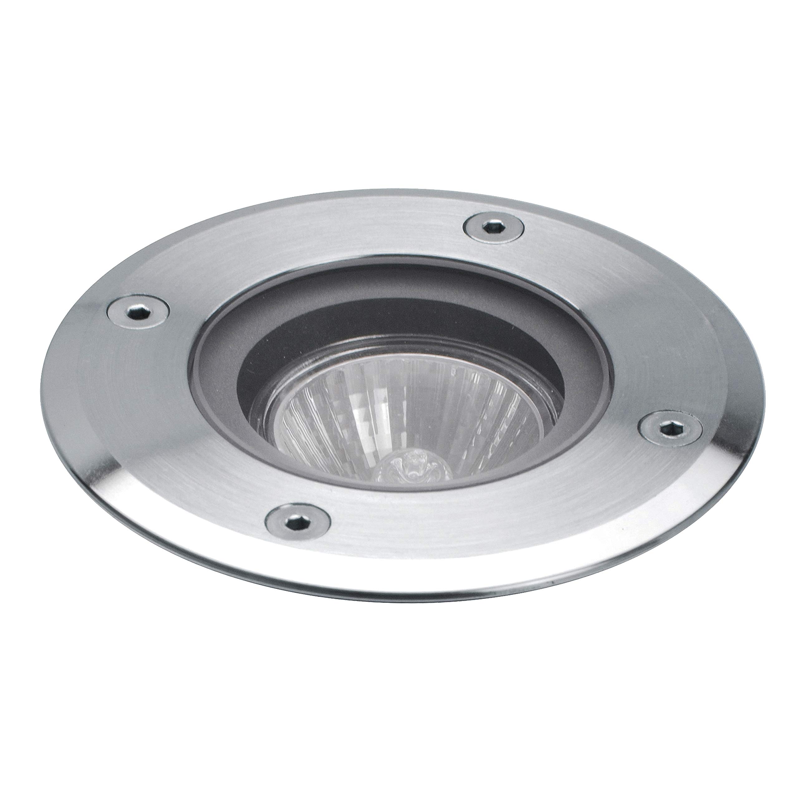 Empotrable de suelo BORA para exterior IP67, empotrable para exterior moderno de diámetro ø11 cm para pasillos, caminos o senderos, patios o zonas de paso, GU10 4,5W, inox