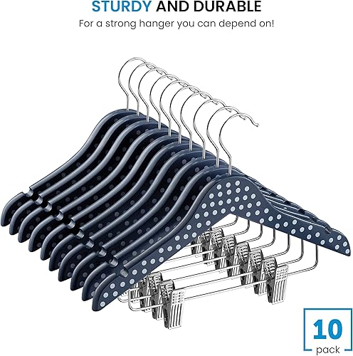 Miniatura 3 de ZOBER Perchas de madera de alta calidad para niñosniños con clips (paquete de 10) para niños pequeños, vestidos, faldas, pantalones, lindos y