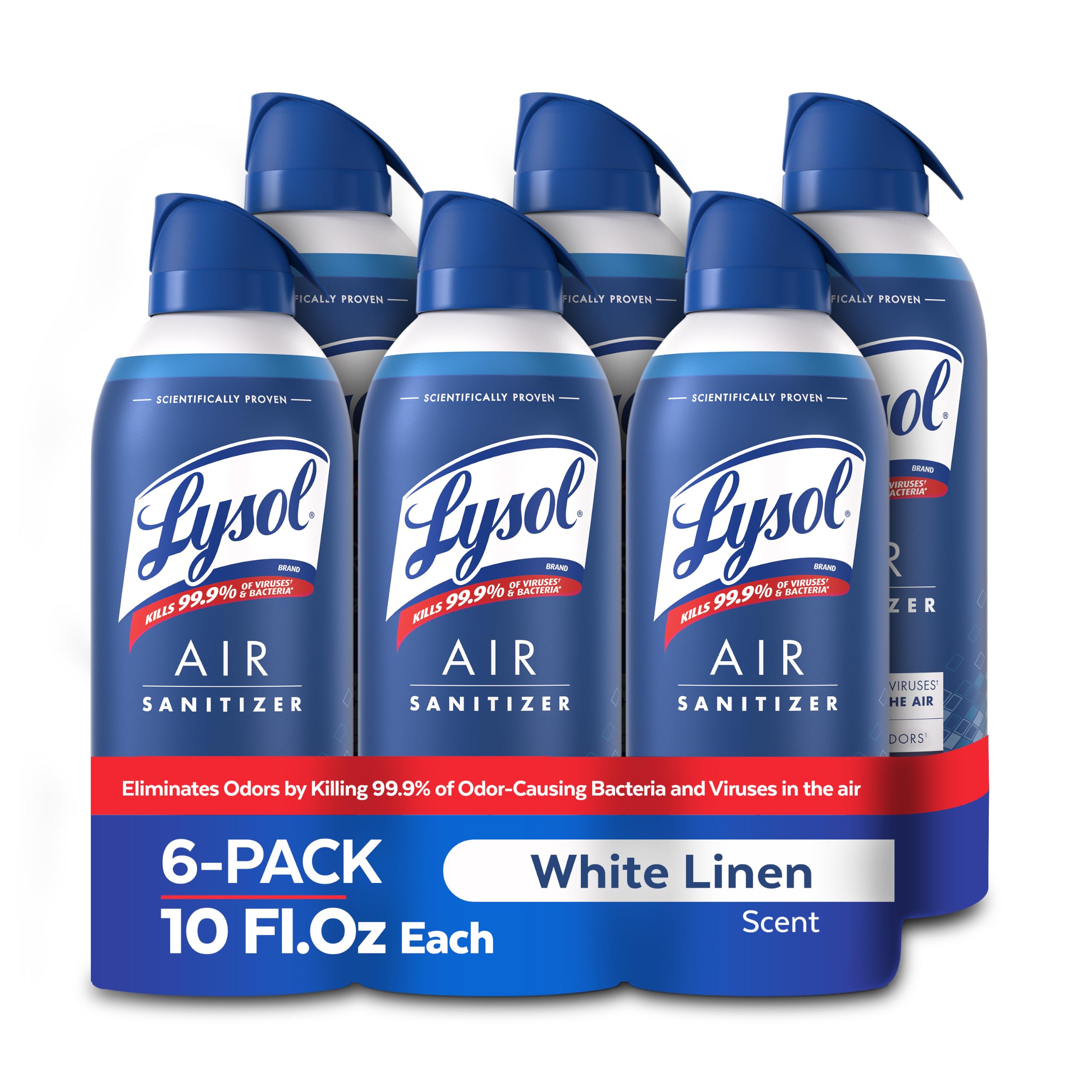 Lysol Air Sanitizer Spray with Bacterial Odor Eliminator for Home &amp; Office, Sanitizing Air Spray, Air Freshener Alternative, White Linen Scent, 10 oz (Pack of 6)