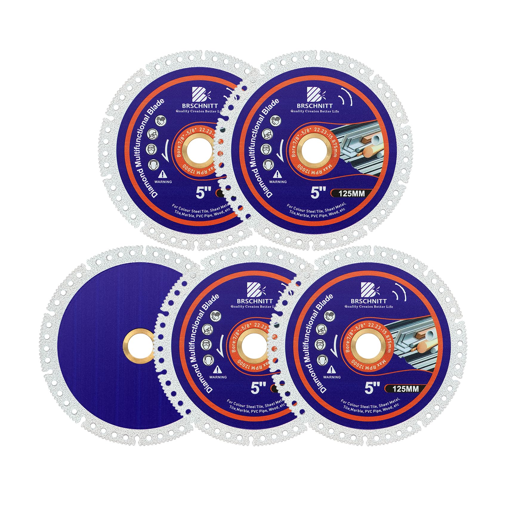 Disco indistruttibile per smerigliatrice 125MM 5pcs -22.23mm Arbor Dischi da taglio multifunzionali per taglio liscio, smussatura, smerigliatura di materiali