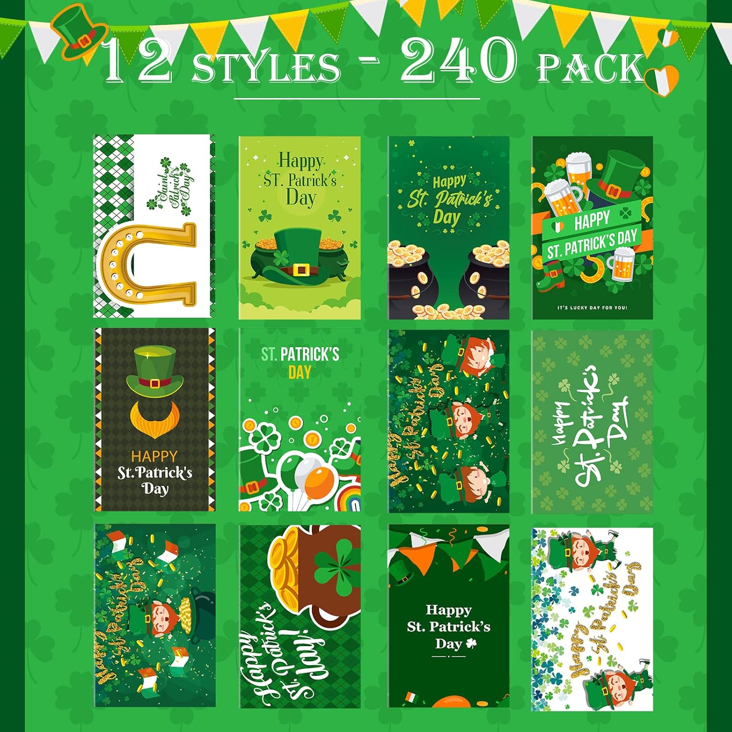 240 Set St Patrick's Day Holiday Greeting Cards Assortment with Envelopes Stickers St Patrick's Day Gift Card Set Holder Vintage St Patrick's Day Cards with 240 Pcs Envelopes and 240 Pcs Cute Stickers