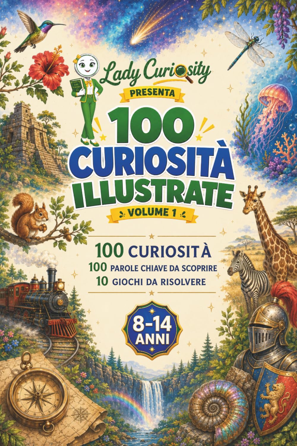 100 CURIOSITÀ ILLUSTRATE: Libro per bambini curiosi. Animali, spazio, corpo umano, piante, dinosauri, scienza, natura, invenzioni, arte e luoghi. ... scoprire, quiz e giochi. Dagli 8 anni in su