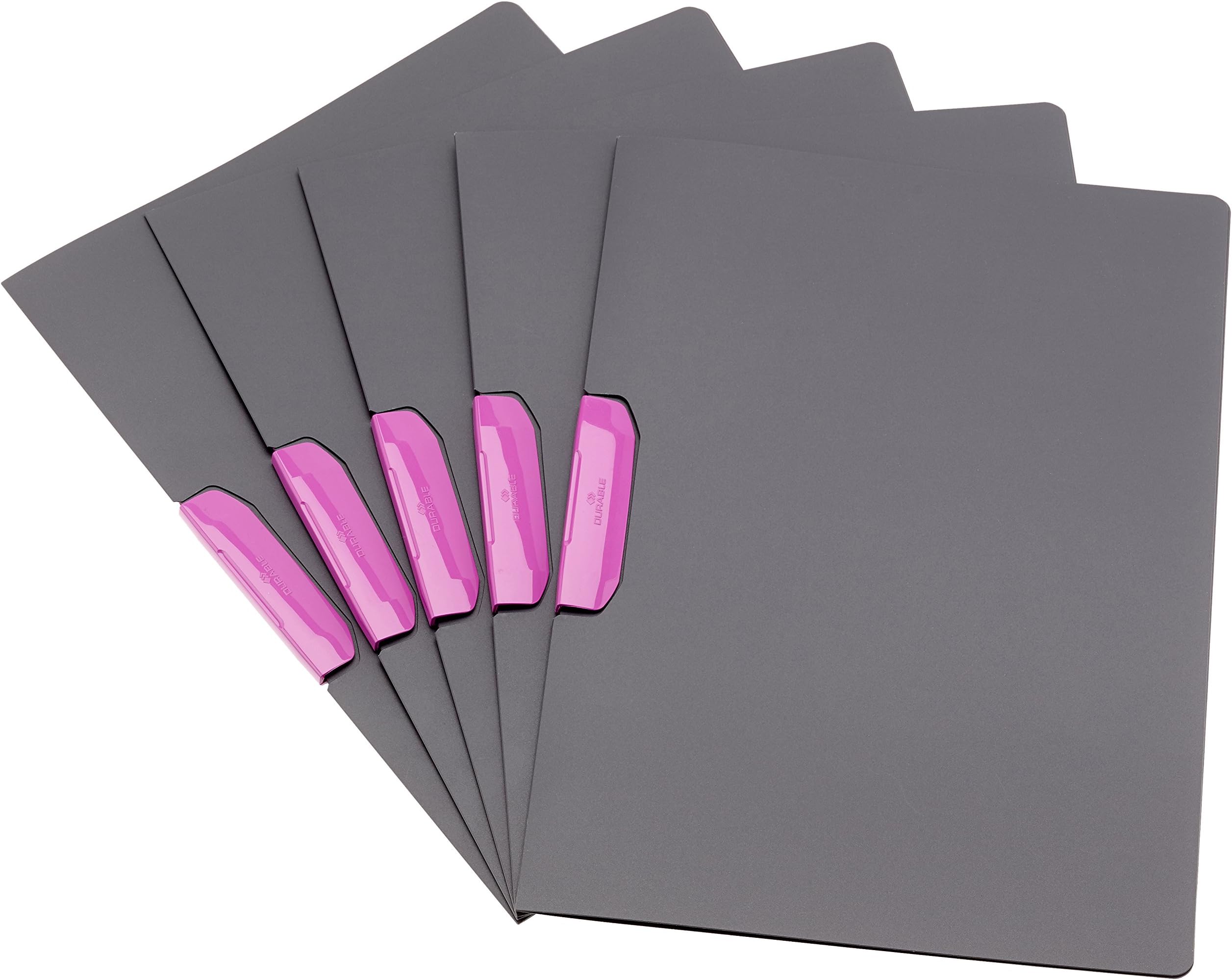 Chemises à Clip Durable Duraclip - Lot De 5 Noires - Capacité 60 Feuilles A4 - Clip Acier Garanti