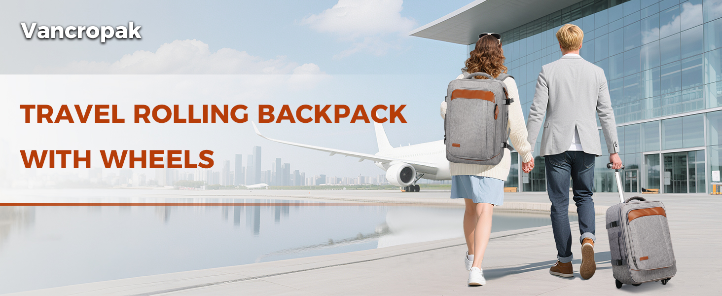 Amazon.com: Vancropak Expandable Travel Rolling Backpack with Wheels,  Airline Approved Wheeled Backpack with 3 Packing Cubes, 17 Inch Roller Carry  on Luggage Suitcase Laptop Bag for Men Women, Grey : Electronics