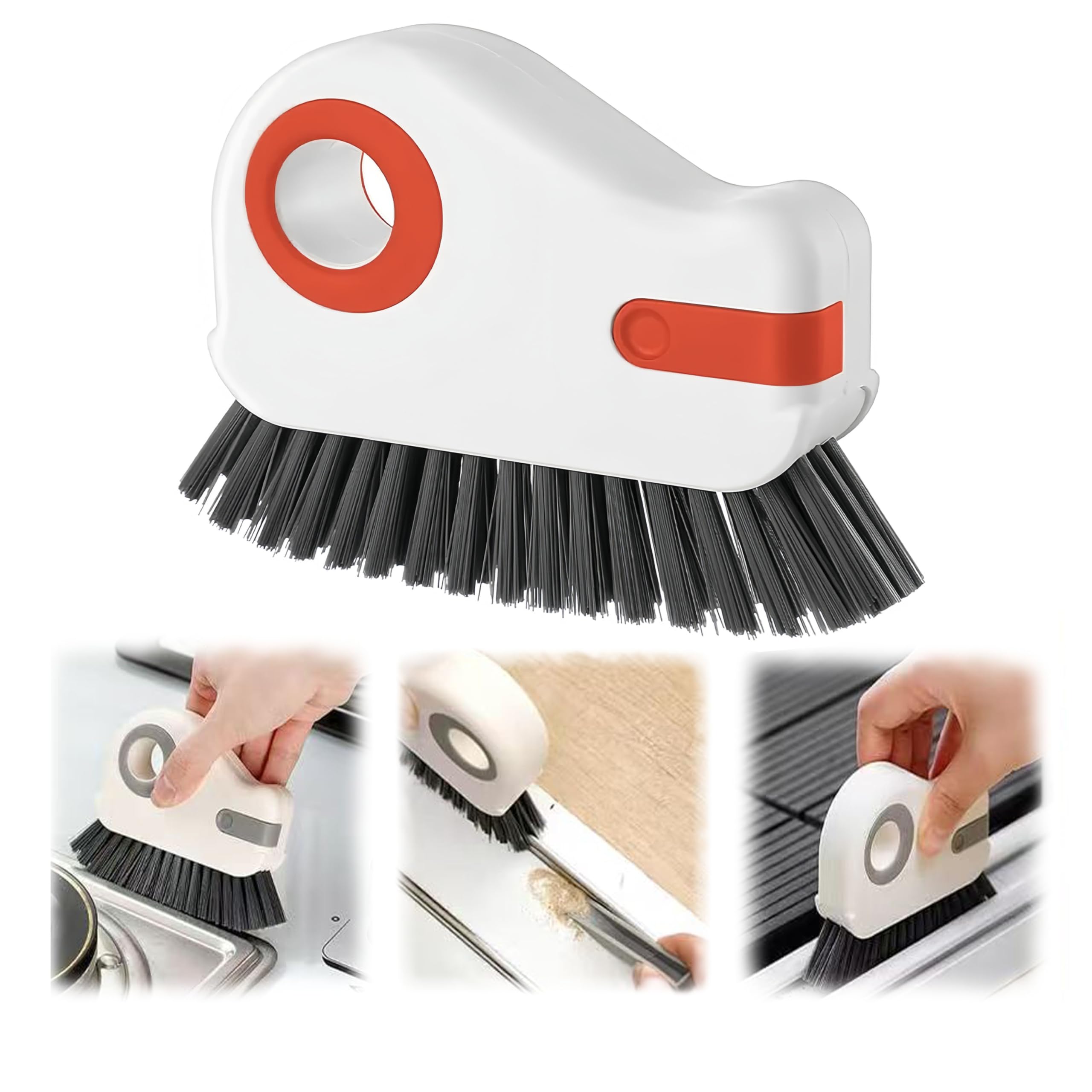 2 in 1 Groove Cleaning Brush,New Window Track Cleaning Tools Multifunction Grout Cleaner Tool with Tweezers and Scraper for Sliding Door Track, Window Seal, Sill (Orange 1 Pcs)