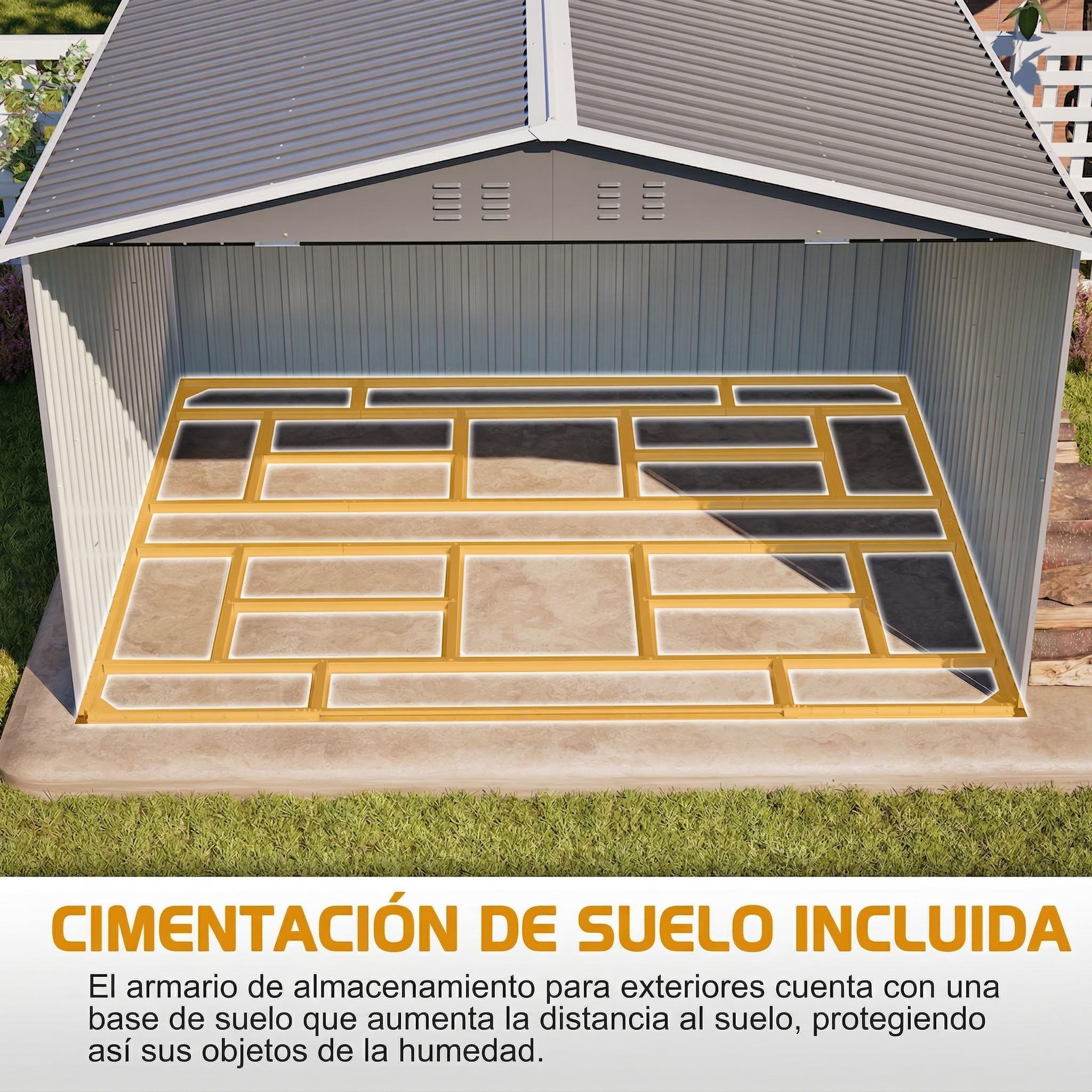 Caseta de Jardín Metálica 300x252x191cm Tejado a Dos Aguas con Marco de Cimentación - Cobertizo Exterior Resistente a la Intemperie para Herramientas Bicicletas Muebles - Antracita 6.91m² — view 6