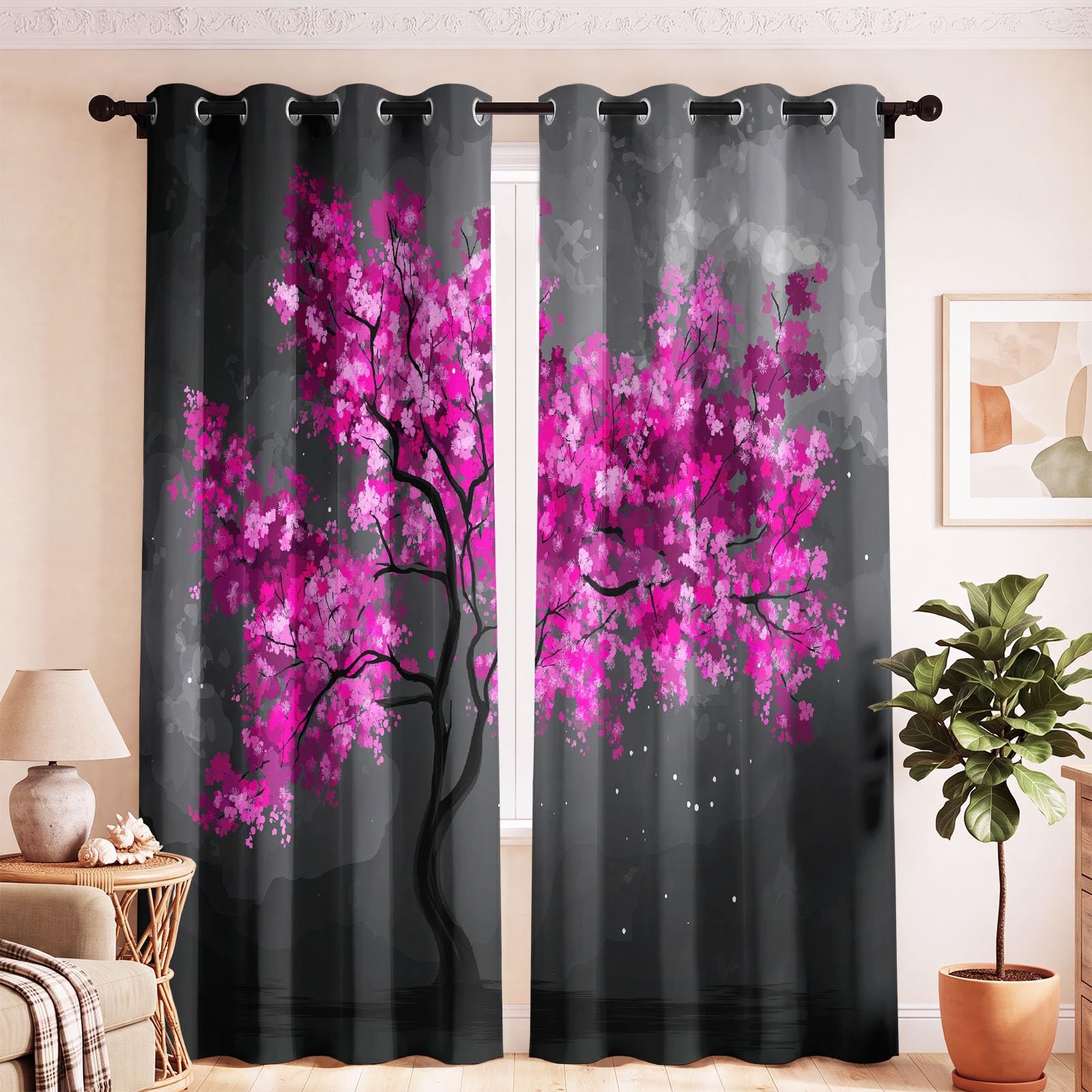 Générique Rideau Occultant Fantaisie, Rideaux Thermiques à Oeillets Licorne Forêt Illustration pour Chambre d'enfants Salon Cuisine, 140 x 160 cm(L x H) Isolant Thermiques Anti UV Rideaux, Lot de 2