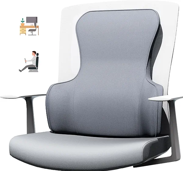 Lumbar Support Pillow for Office Chair – Back Support for Office Chair with All-Season Memory Foam & Anti-Slip Silicone Base, Lower Back Relief, Gray