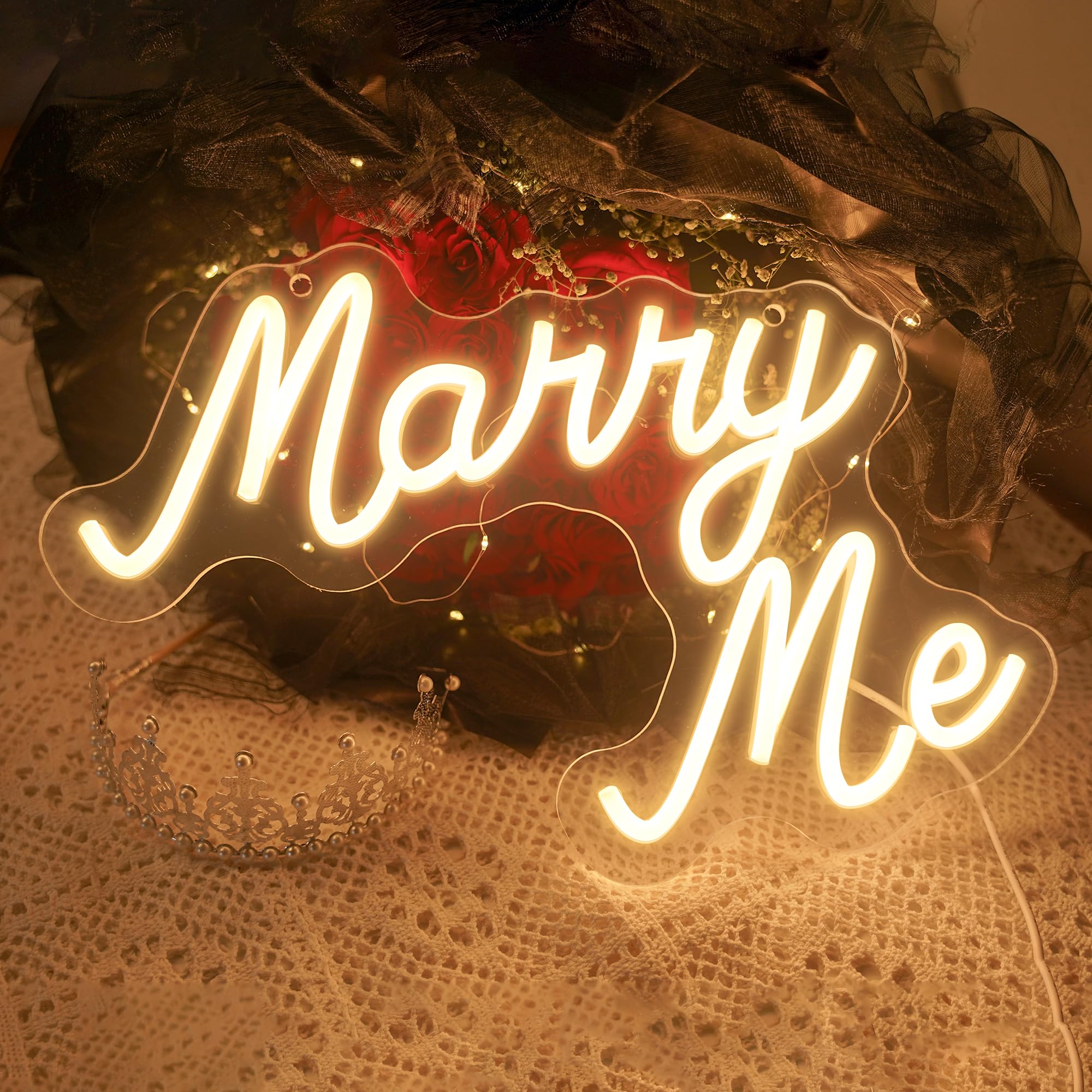 Marry Me Neon Sign - USB Led Signs for Proposal Ceremony, Wedding Party, Bedroom Wall Decoration for Couple Gifts, Valentine's Day Gifts