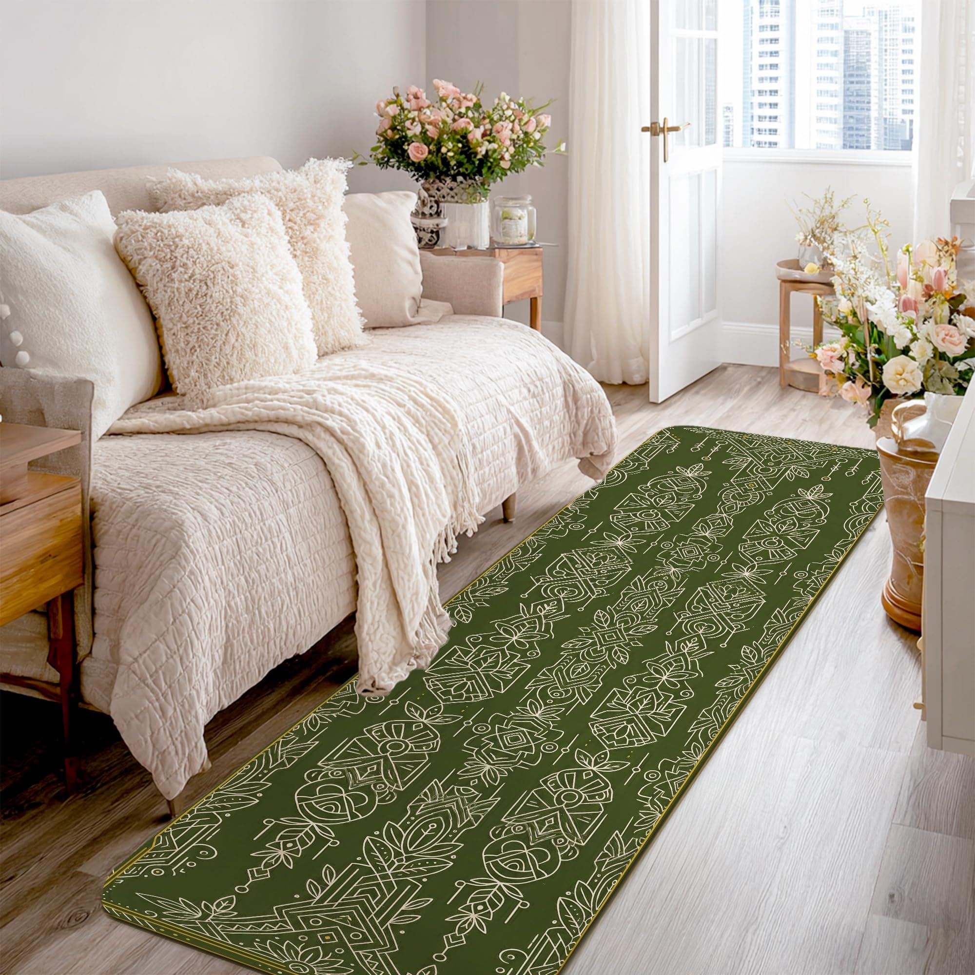 Tapis de couloir floral anti-froid en éponge pour table de chevet