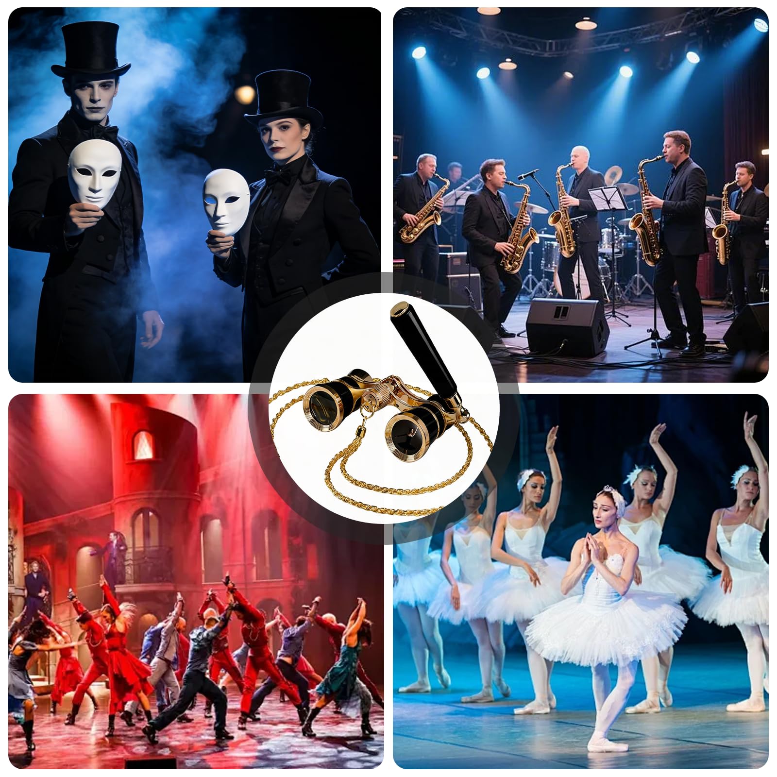Opernglas Theaterglas 3x25 Opernglas Fernglas Kompakt mit Verstellbarem Griff und Metallkette, Faltbares Opernglas Tragbares Opera Fernglas für Theater Musikkonzerte, Opernhäuse (Schwarz)