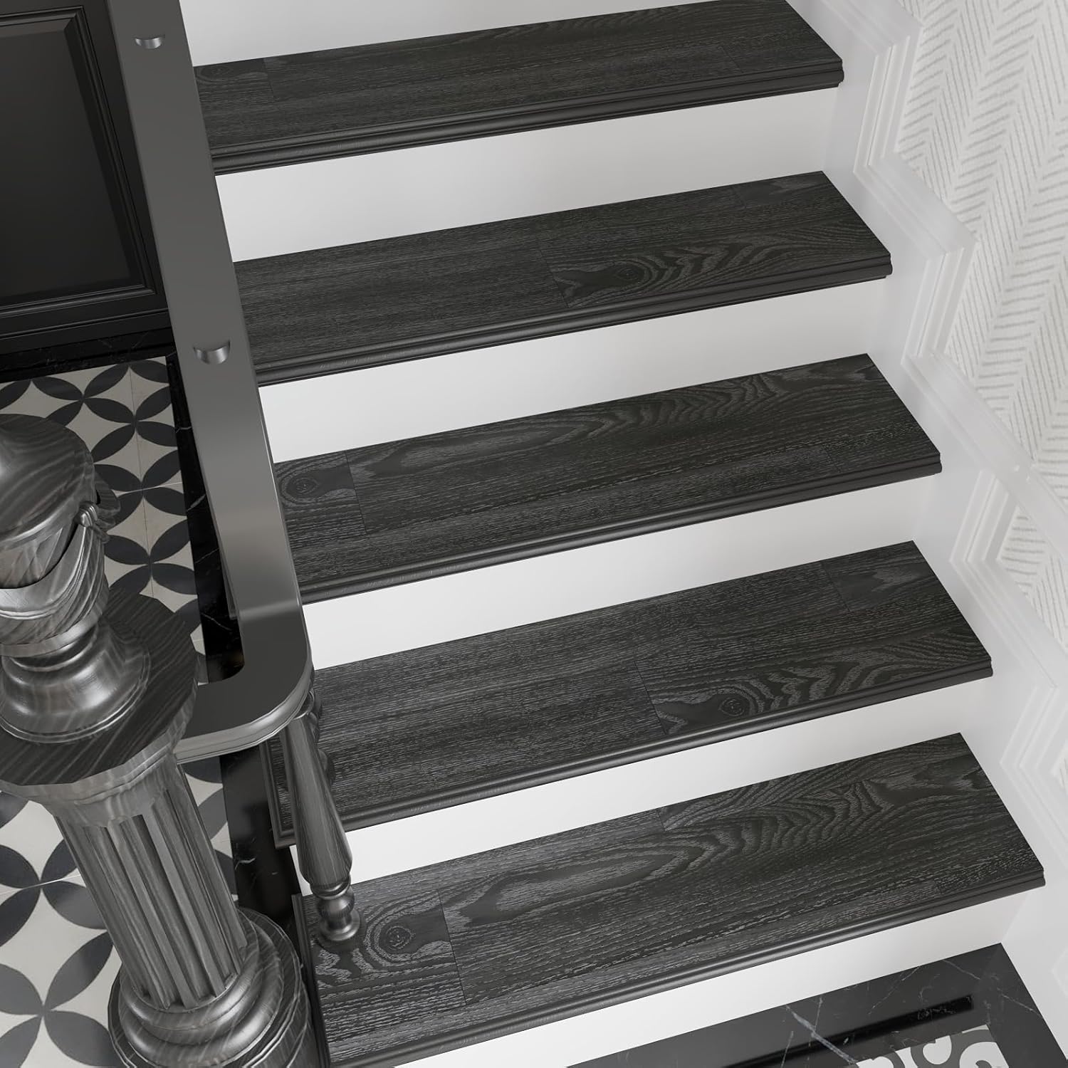 VEELIKE Charcoal Black Peel and Stick Floor Tile Waterproof Adhesive Vinyl Plank Flooring 16 Pack 24 Sq. Ft Renter Friendly Laminate Flooring Planks Vinyl Floor Tiles for Bedroom Bathroom Kitchen RV
