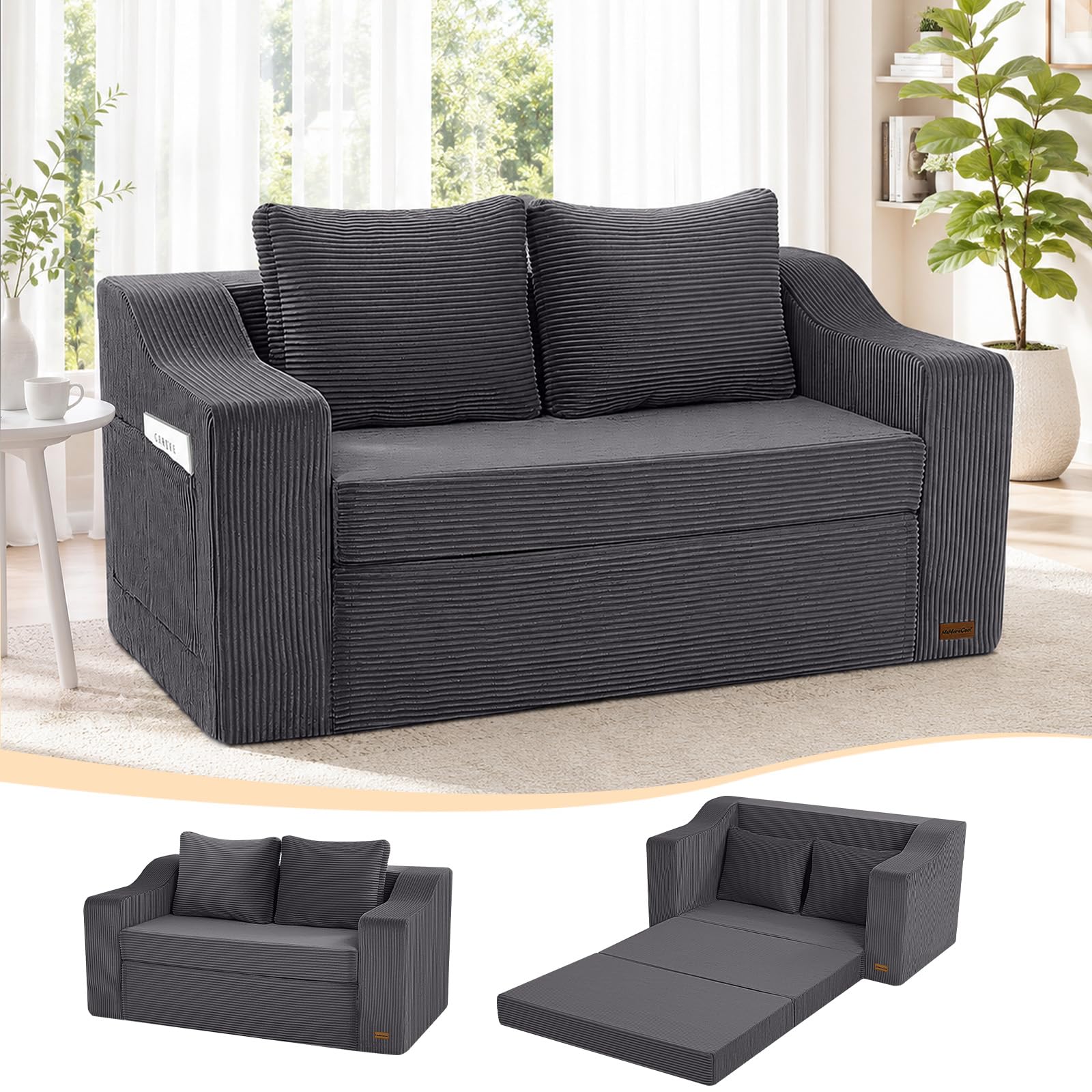 MeMoreCool Convertible Sofa Bed, Folding Boneless Floor Couch, Grey