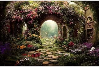 Fairytale Garden Backdrop Flower Arches Colorful Greenery Photography Backgrounds Fantasy Garden Theme Style Flowers Wedding Archway Banner Decorations Portrait Photo Studio Props Vinyl 7x5ft