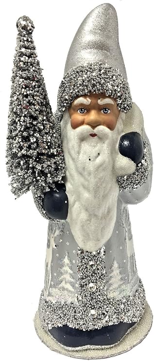 Ino Schaller Silver and White Forest Santa German Paper Mache Candy Container - Thumbnail 2