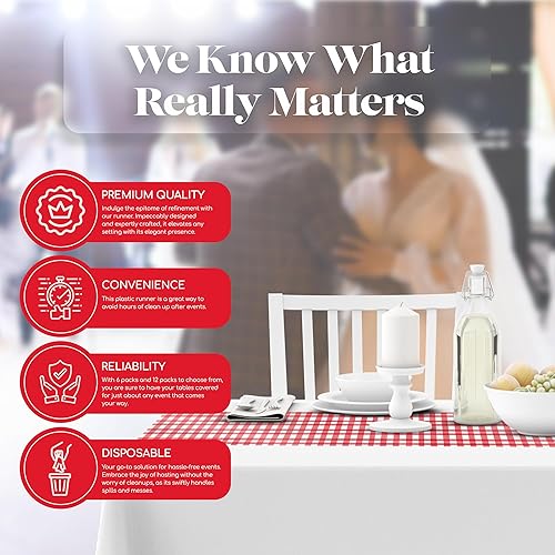 Miniatura 4 de Red Gingham - Paquete de 6 caminos de mesa de plástico desechables de alta calidad a cuadros, 14 x 108 pulgadas, camino de mesa para cenas y eventos