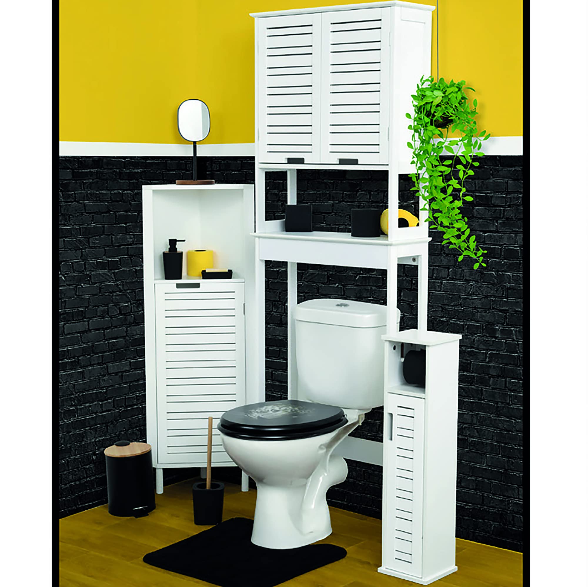 EVIDECO 9912300 Miami-Portarrollos de Papel higiénico 2 en 1, Color Blanco, 100% Tablero de Fibra de Densidad Media + Espejo, 7.2'L x 7.2" W x 29.9" H