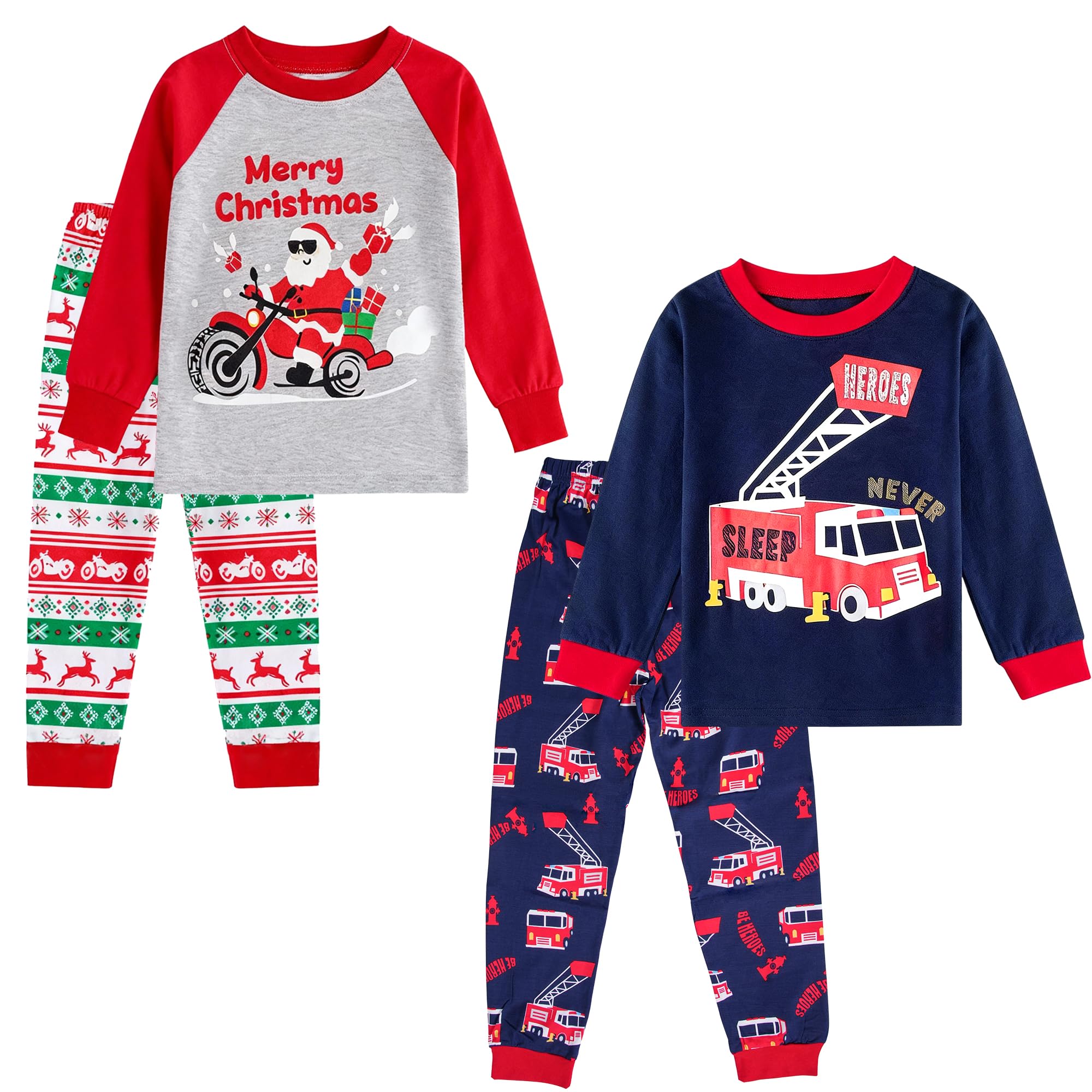 GRPSKCOS Set di 2 pigiami natalizi per bambini, a maniche lunghe, età 2-12 anni