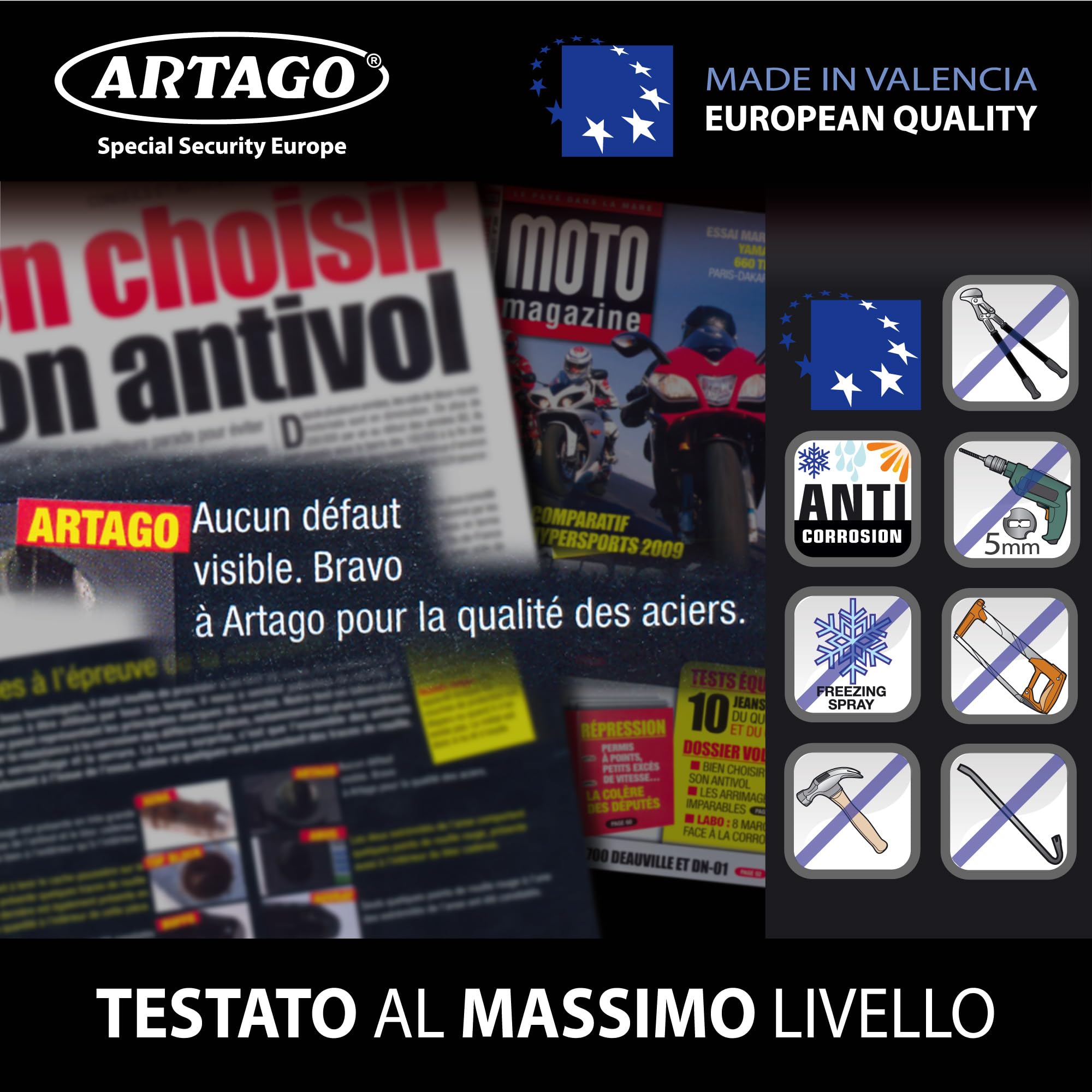 Artago 68T/B Lucchetto Antifurto Massima Sicurezza BUNKER SELECTION, Approvato Sold Secure Gold ø15