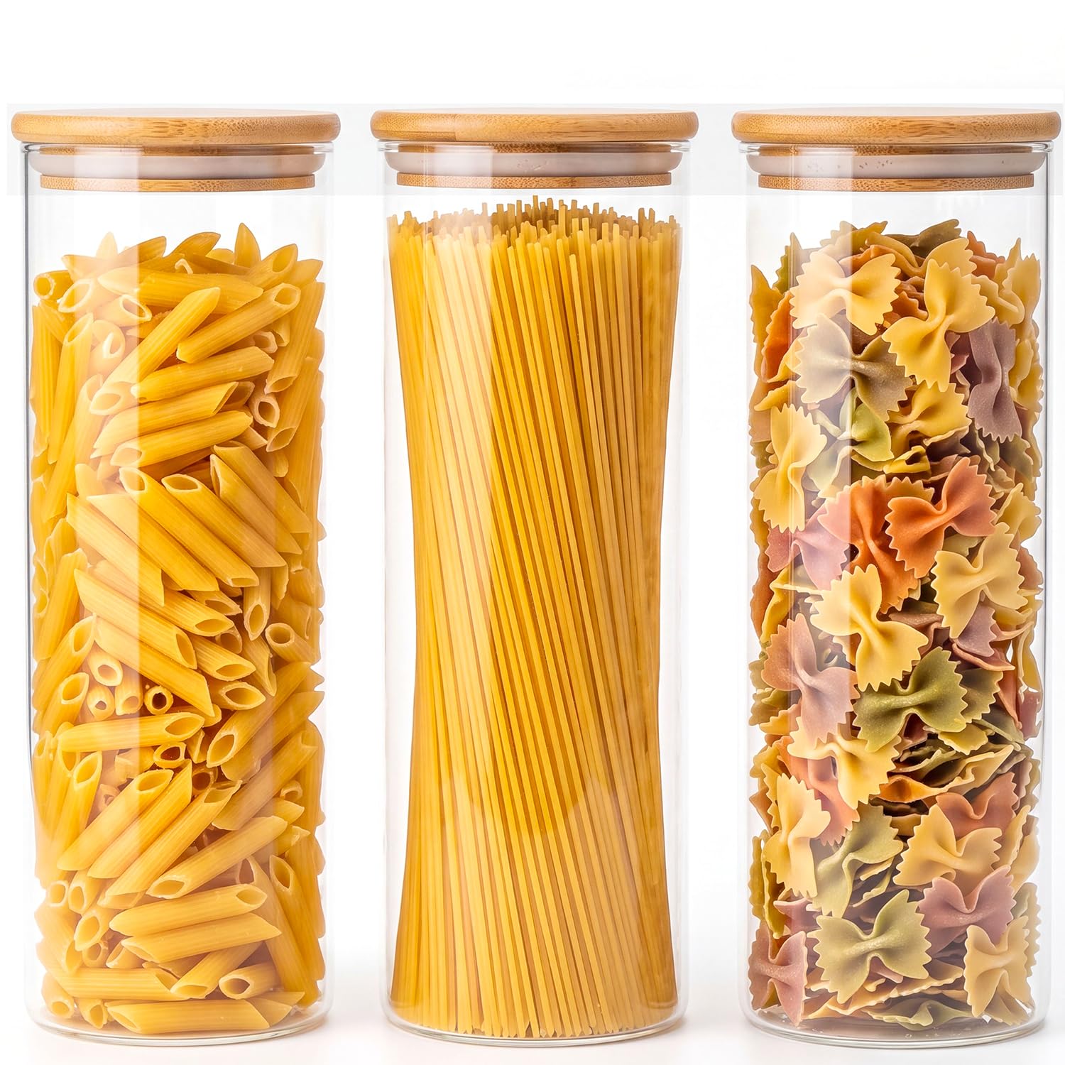 Runde Spaghetti-Aufbewahrungsbehälter mit Deckel, hohe Speisekammerbehälter, glasdichte Lebensmittel-Vorratsdosen mit Deckel, für Penne, Makkaroni, Lasagne, Fusilli, Müsli, Mehl, Hafer, 200 ml