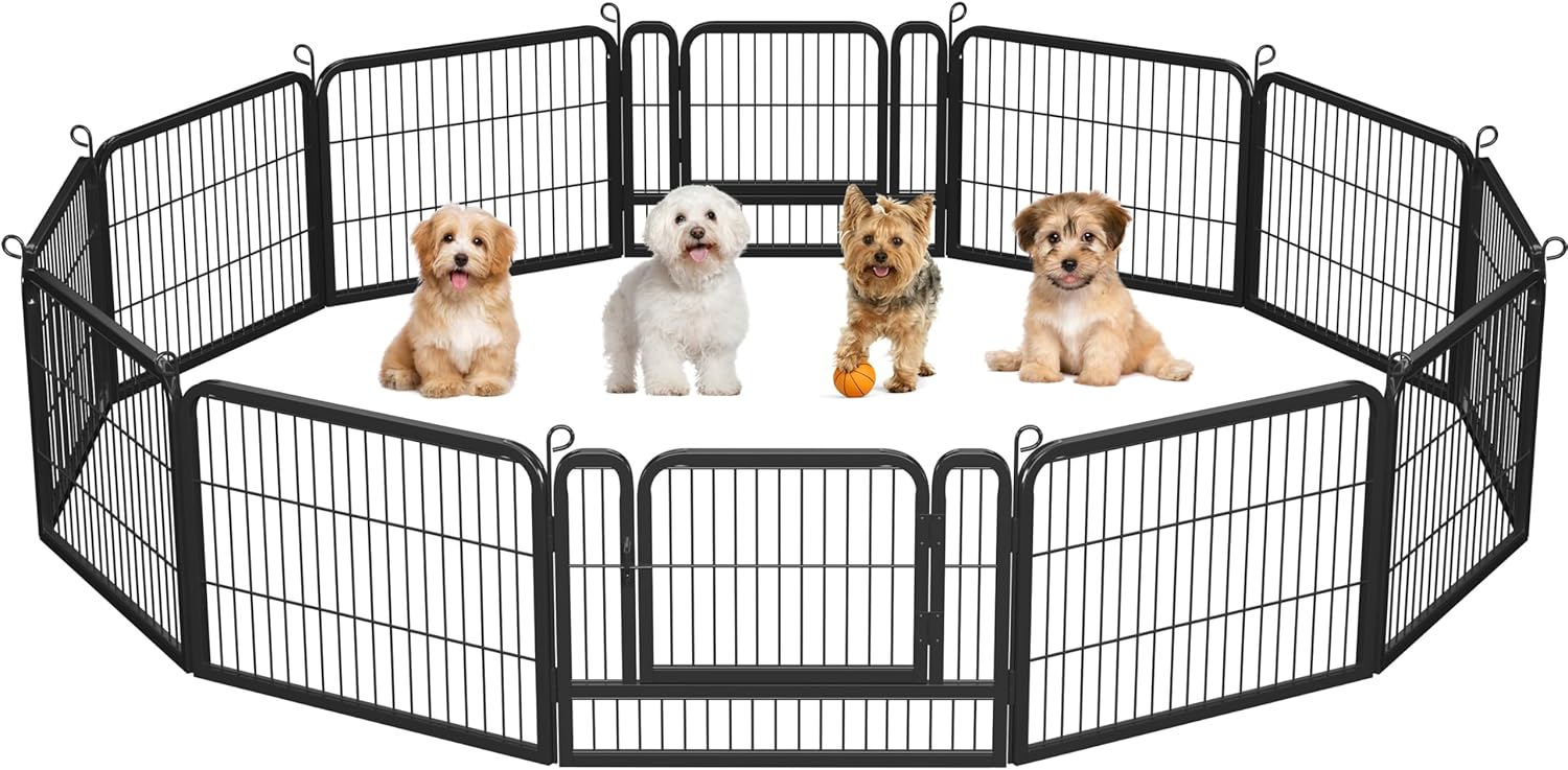 Yaheetech Recinto per Cani Conigli Cuccioli 12 pz 80 x 60 cm da Interno Esterno Giardino Recinzione Animali Domestici Rete Nero