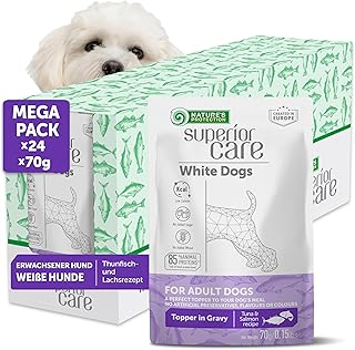 Nature's Protection Superior Care Dog Food with Tuna & Salmon - Dog Food without Grain & Hypoallergenic - For White Adult Dogs - Skin & Coat Care - Reduces Tear Stains (24 x 70 g) product image