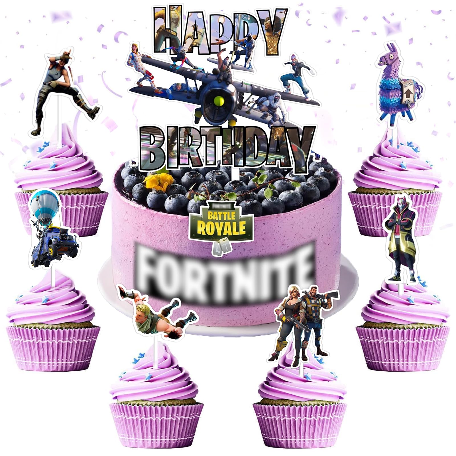 Set Decorazioni Torta Fortnite - 8 Personaggi Action Figure + 50 Adesivi, Per Compleanni - Foto 6