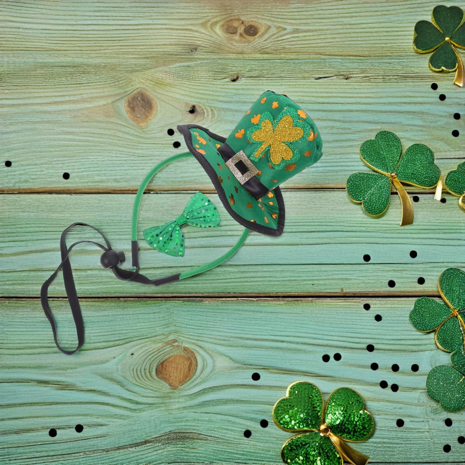 Serrage-tête Saint-patrick 2 Pièces Chapeau Haut-de-forme Vert Trèfle et Nœud Léger Confortable pour Fête Irlandaise, Accessoires Costume Festival, Bandeau Décoratif pour