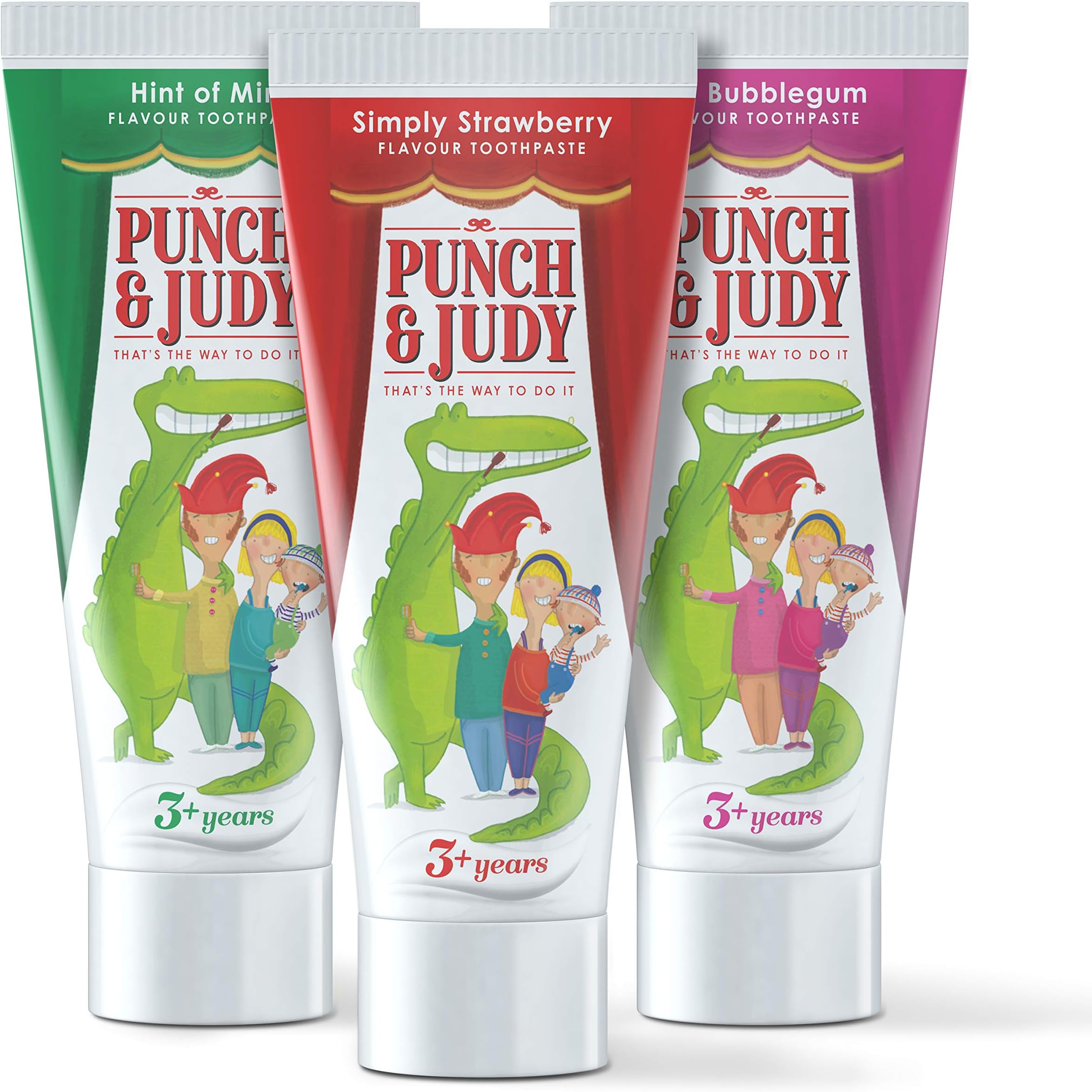 Punch & Judy Kids Toothpaste - Mixed Flavours Multi-Pack, 3+ Years, Fluoride, Sugar Free (3 x 50ml)
