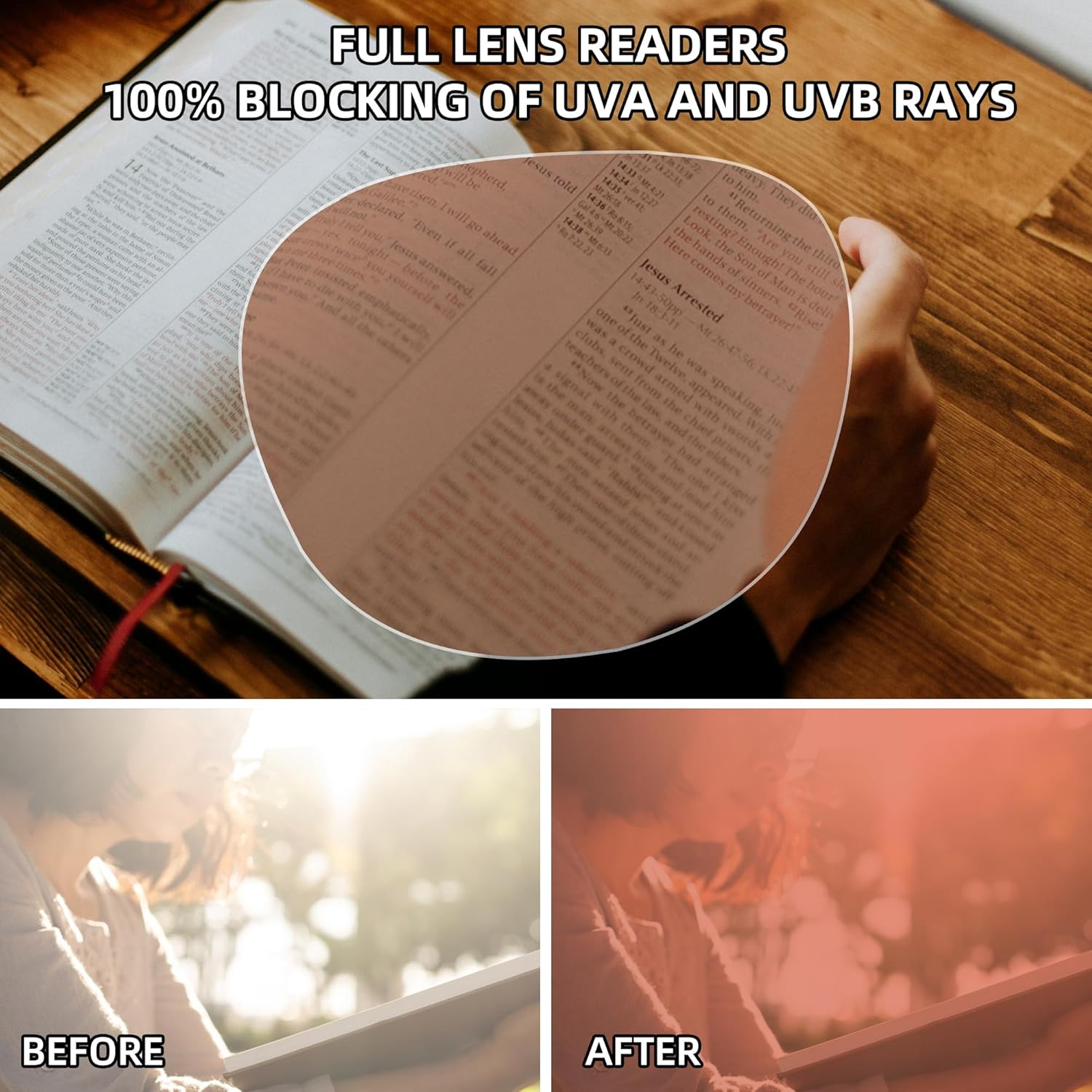 2 Pack Reading Sunglasses for Women Classic Reader Sunglasses Outdoor Full Lenses Magnifying Sun Readers UV Protection(BK+DT 1.00) - Image 7