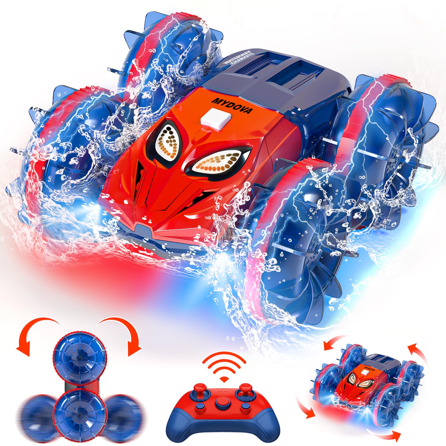 MYDOVA Auto telecomandata, 2.4GHz vehículo de Control Remoto Impermeable, 4WD Off Road Coches RC con luz LED
