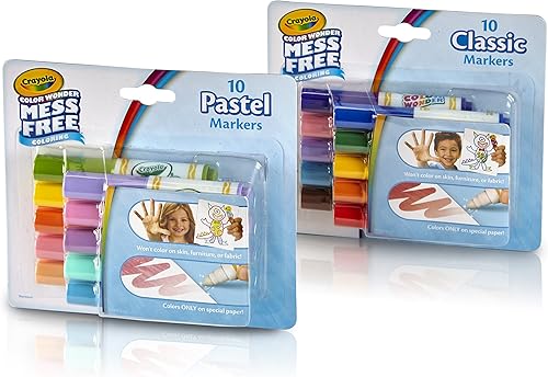Crayola Color Wonder - Marcadores para colorear sin ensuciar, colores clásicos y pastel (20 unidades) (paquete de 2)