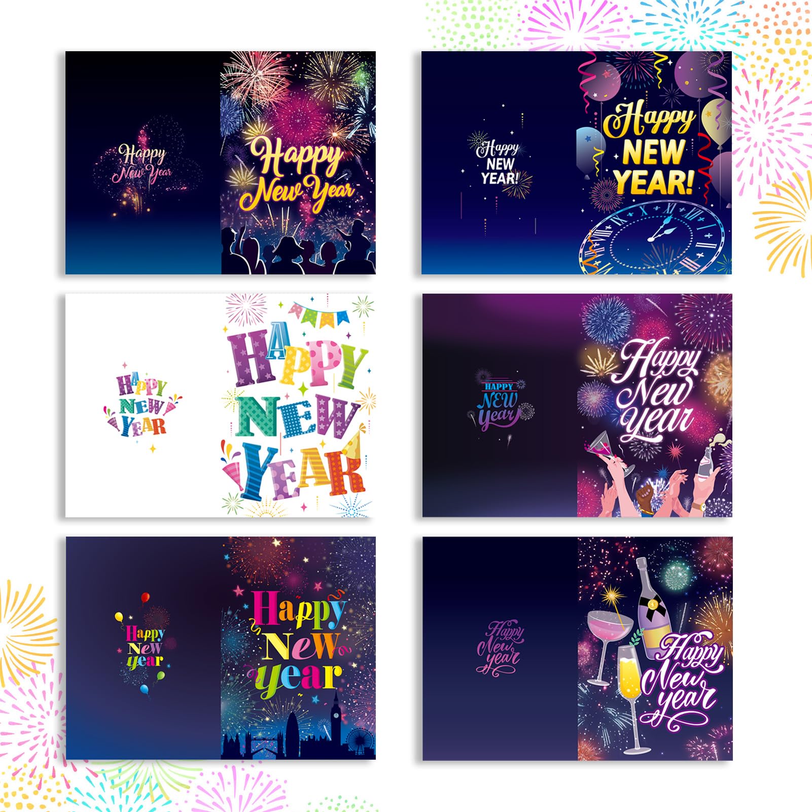 HOWAF 6 Pack Happy New Year Cards 2026 Greeting Cards with Envelopes - Image 3