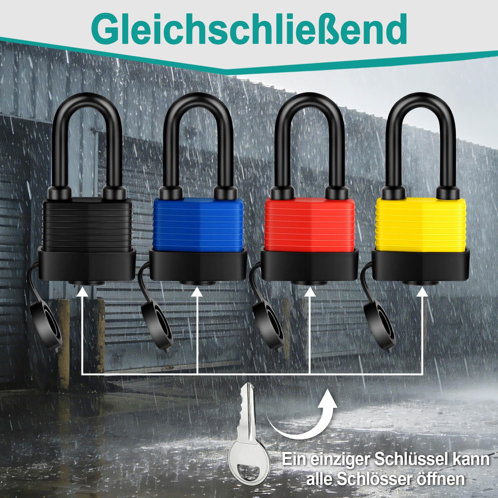 Vorhängeschloss Gleichschließend Wetterfest Wasserdicht Padlock Schloss Sicherheitsschloss Schlösser Kellerschloss Schloß Schl Vorhangschloss für Gartentor Garagentor (3 Blau/3 Schwarz)