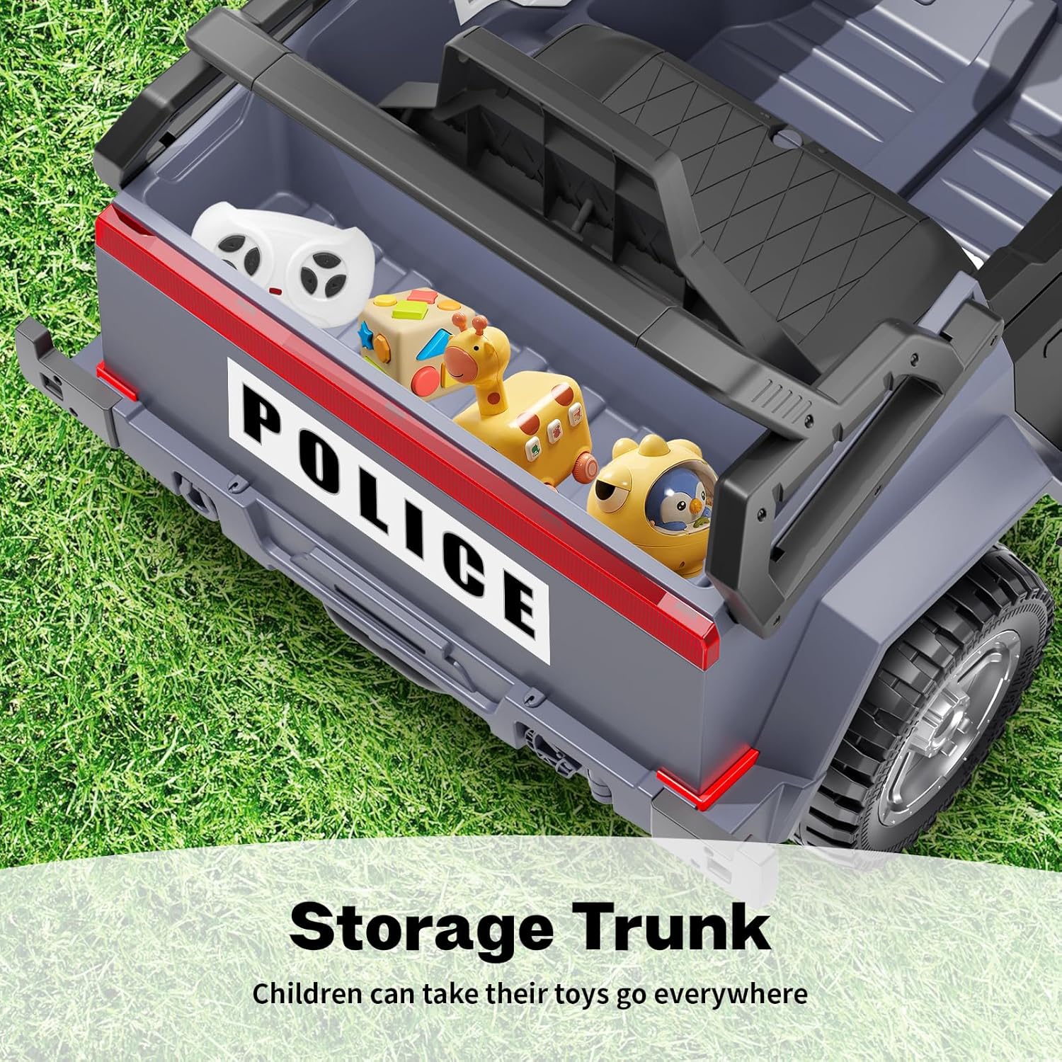 24V Electric Police Car Ride on Toy for Kids, Kids Ride on Car with Remote Control, 400W Ultra Powerful Motors Off-Road Electric Vehicle with Flashing Lights, Police Siren (Grey)