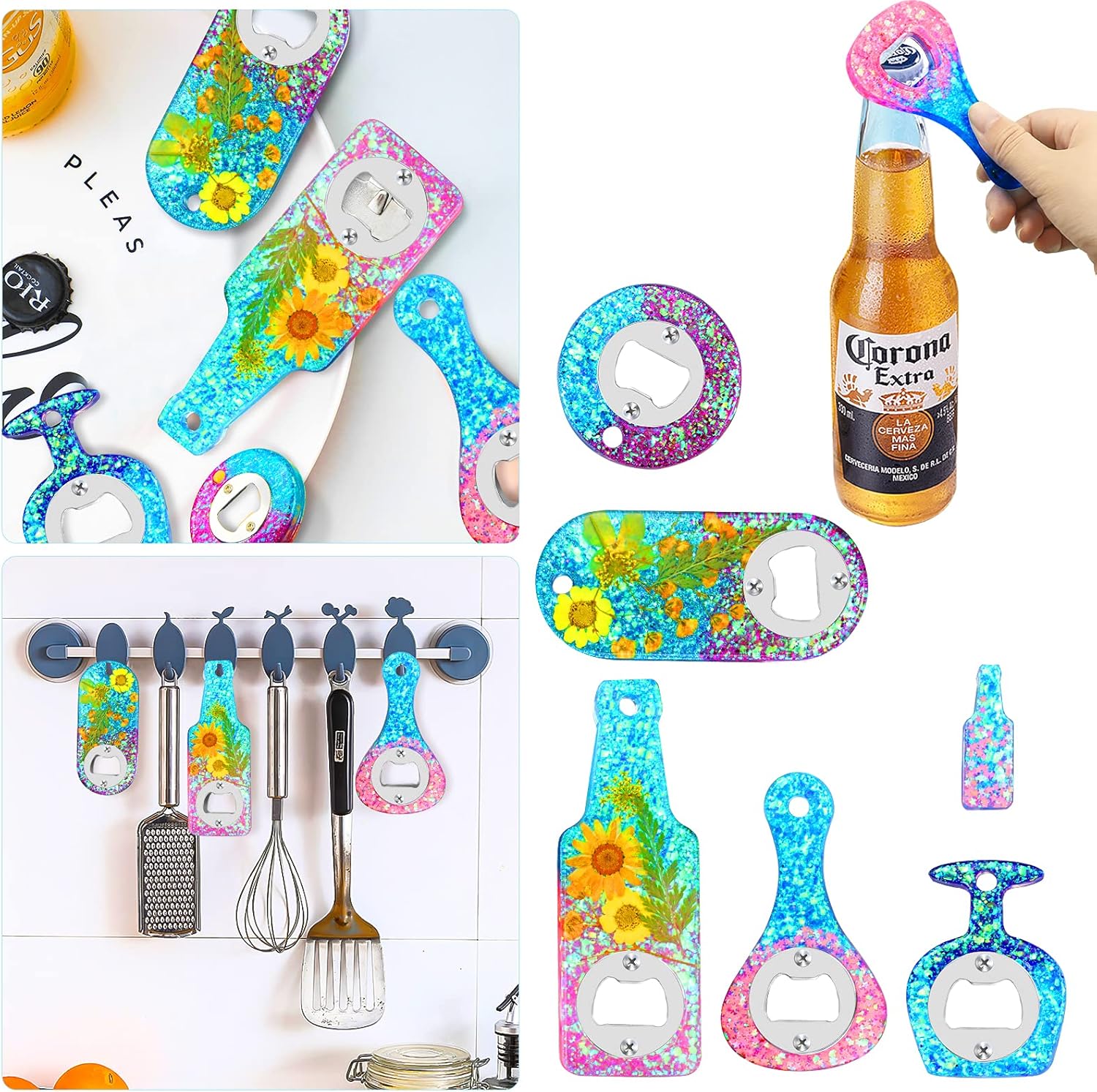 Juome Bottle Opener Resin Molds Kit, Beer Opener Silicone Molds for Epoxy, Resin Jewelry Casting Molds for Wine Corkscrew, DIY Crafts Making