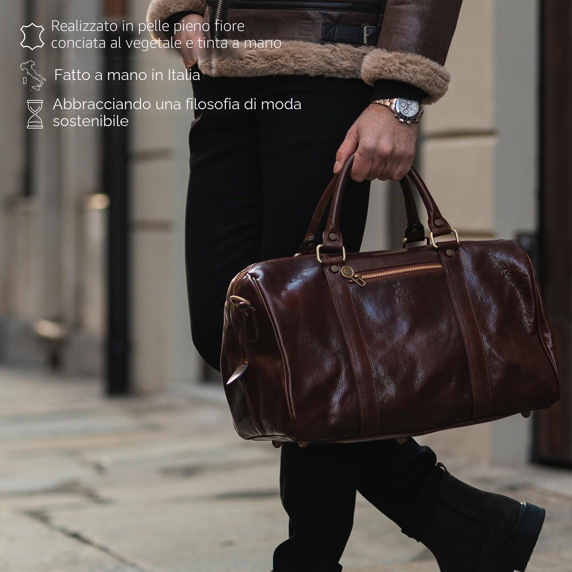 Borsa da Viaggio in Pelle per Donna e Uomo - Voyager Borsone - Time Resistance