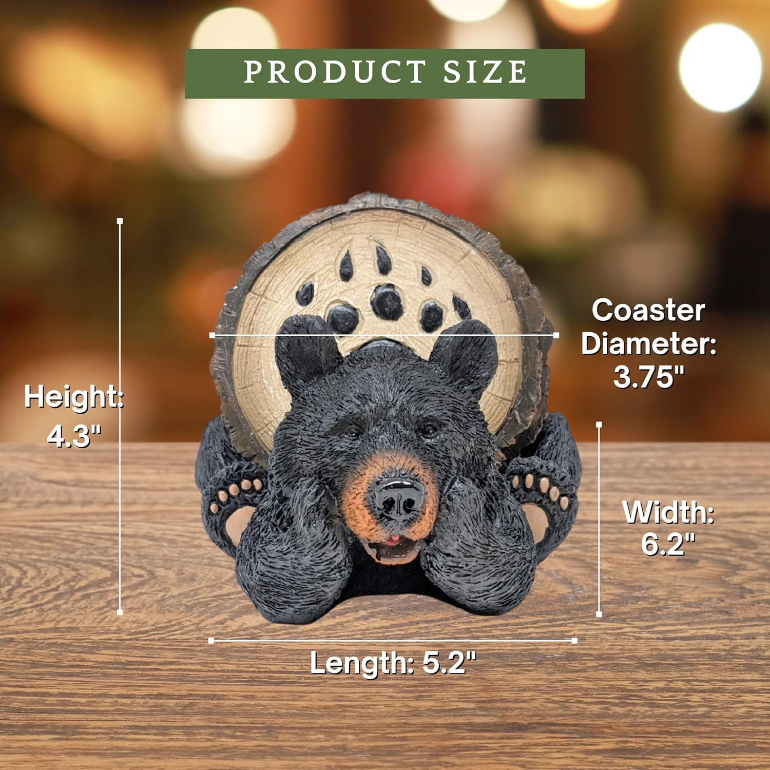 Resin Bear Coaster Set – Rustic Lodge Decor with 4 Bear Paw Print Coasters and Sturdy Holder – Cabin Style Drink Coasters for Coffee Table, Bar, Kitchen – Great Gift for Wildlife & Nature Lovers - Image 2