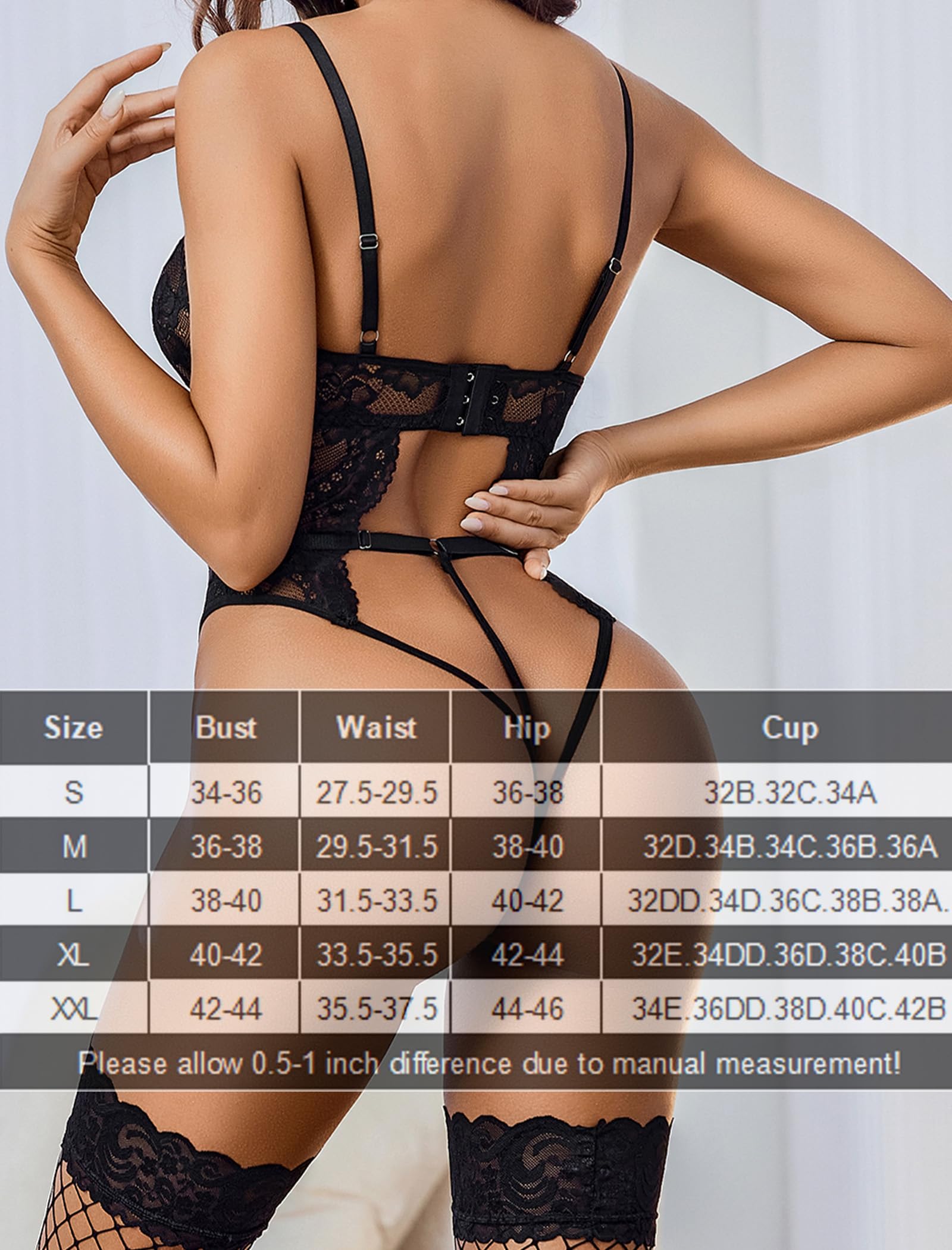 Avidlove Sexy Lingerie for Women Lace Bodysuit with Panty Garter Lingerie Set Teddy Lingerie Body Suit S-XXL: X-Large 1-black