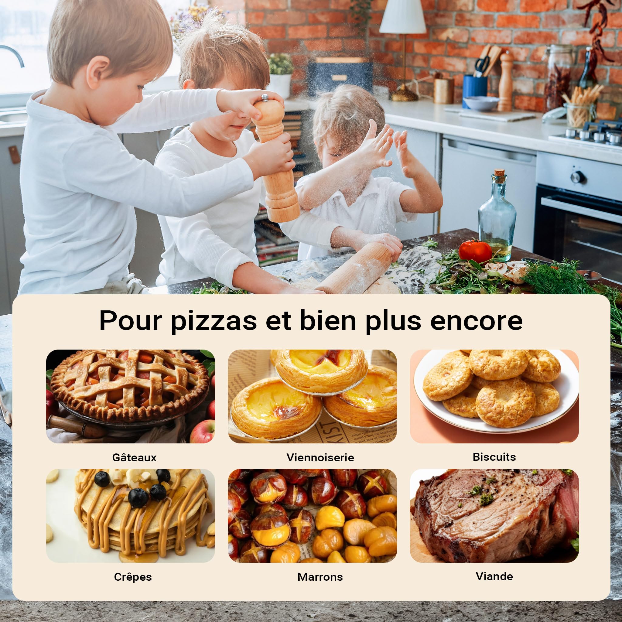 Wiltec Mini four à pizza avec plaque en pierre céramique – 360 x 360 x 180 mm – 400 °C max. – avec Plaque en pierre céramique Ø 32 mm, Fenêtre de visualisation, 2 Éléments chauffants et Minuterie