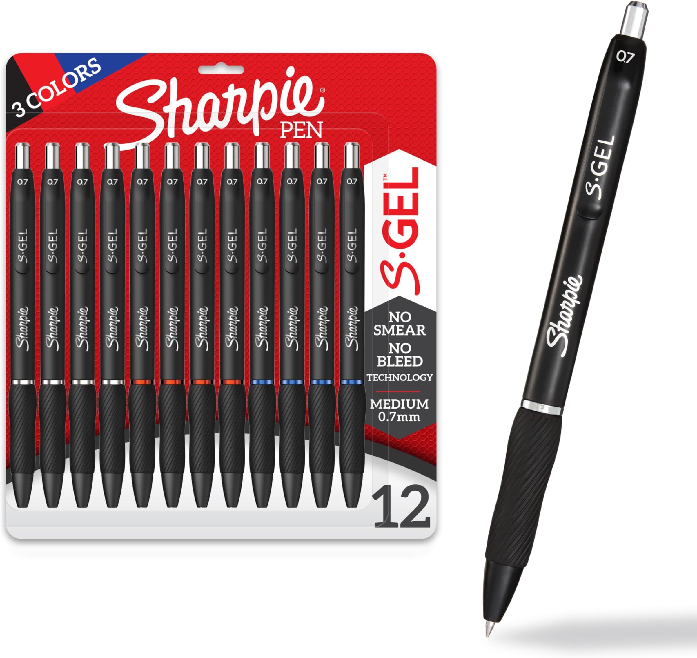 Sharpie S-Gel, Gel Pens, Medium Point (0.7mm), Assorted Colors, 12 Count