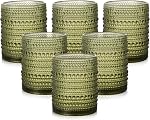 ZMOWIPDL Verrerie vintage Verres à boire 6,15 oz Coupes en verre de Hobnail, Gobelet d'eau bleu embossé, pour bière, queue de coq, whisky, jus et diverses boissons mixtes- 1 Brosse de nettoyage